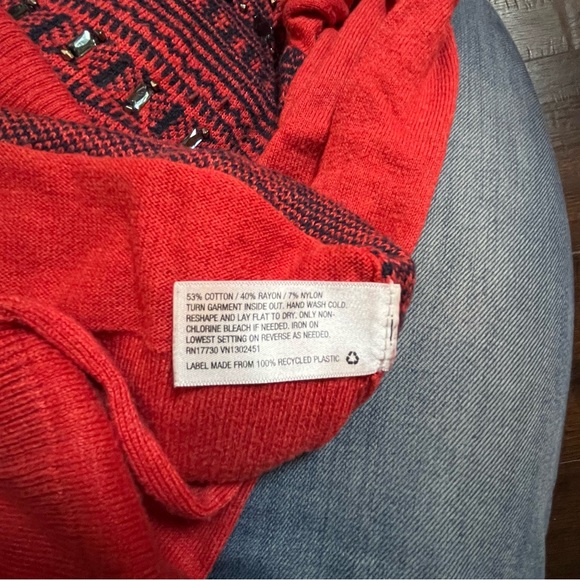 Closet clean out. Sweater. Red scoop neck black jewels. Pink knit high neck. - Picture 9 of 14